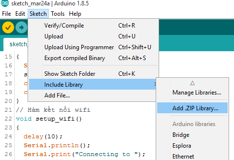 cai thu vien cho arduino